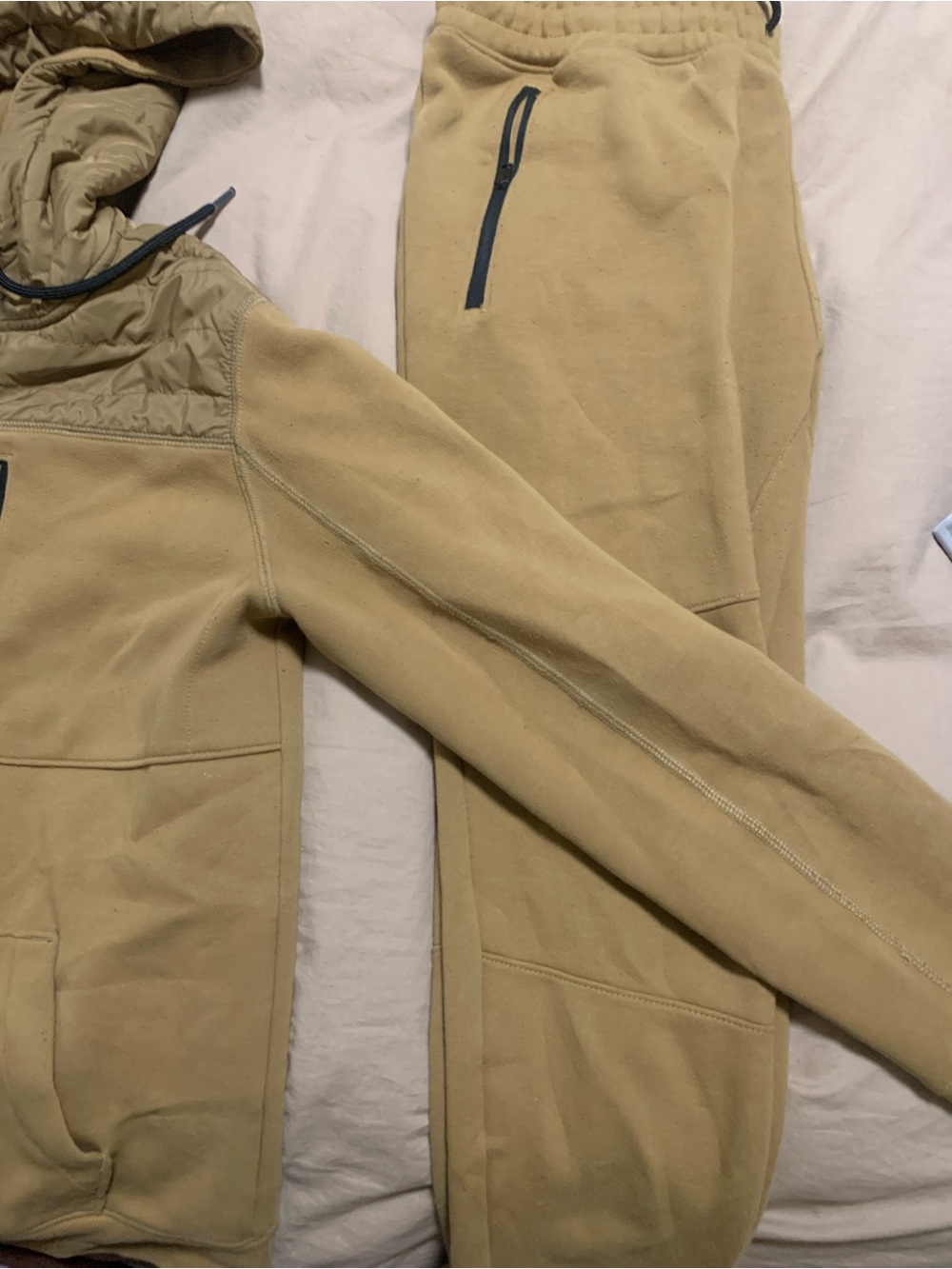 Hollister Men's Zip-Up Hoodie and Jogger Set in Tan with Black Accents